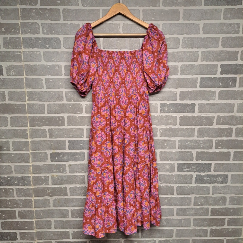 AVARA Womens Floral Fit& Flare Dress‎ Puff Sleeve Midi Dress Size Small